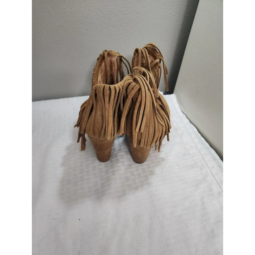 Lucky Brand Tan Suede Fringe Wedge Ankle Boots Brown Western Booties 8M
